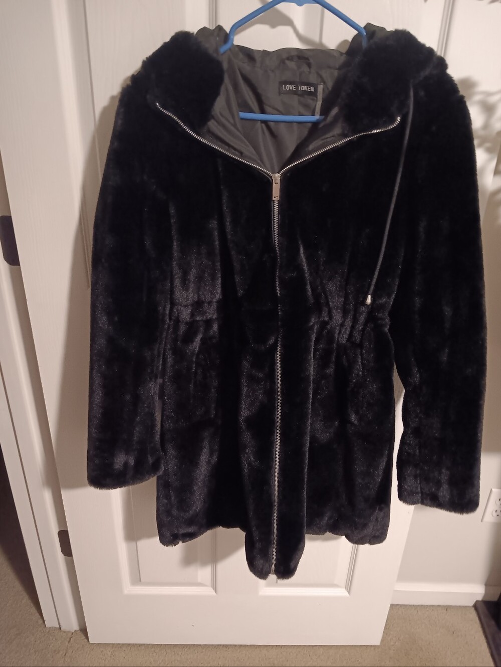 Love Token Black Faux Fur Hooded Teddy Jacket/Coat. Small